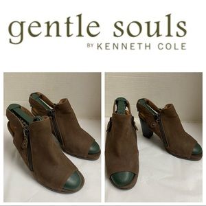 Gentle Souls By Kenneth Cole Brown Leather Slingback Chunky Heel Shoe Sz 8M